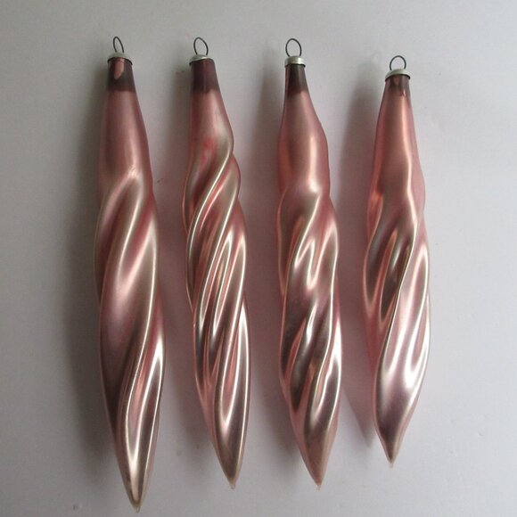 Pink Glass Twist Icicle Christmas Ornament ~ 5-1/2"-6" Box of 4 Made in Colombia - Picture 3 of 12